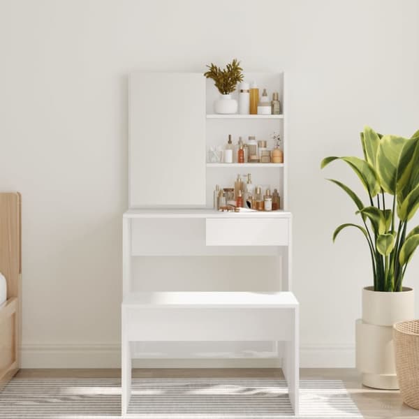 vidaXL makeupbord med spejl 74,5x40x141 cm hvid højglans -  Sminkebord