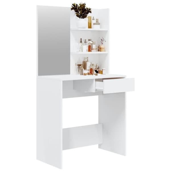 vidaXL makeupbord med spejl 74,5x40x141 cm hvid højglans -  Sminkebord