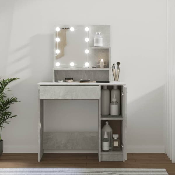 vidaXL makeupbord med LED-lys 86,5x35x136 cm betongrå -  Sminkebord
