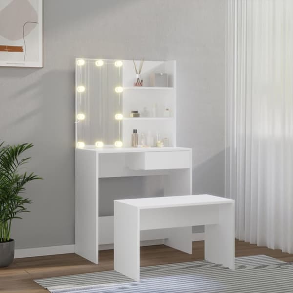 vidaXL Sminkbord LED vit konstruerat trä -  Toalettbord