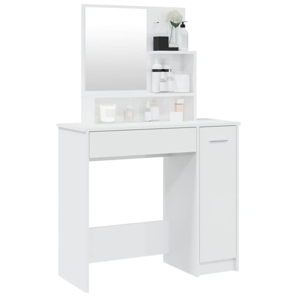 vidaXL makeupbord med spejl 86,5x35x136 cm hvid højglans -  Sminkebord
