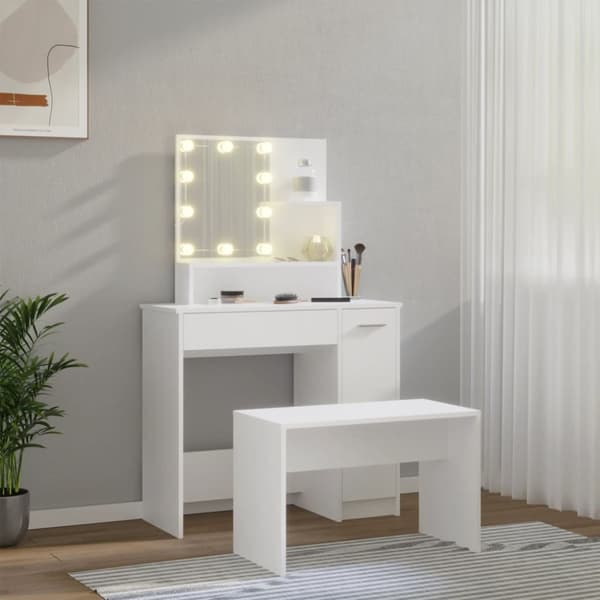 vidaXL Sminkbord LED vit konstruerat trä -  Toalettbord