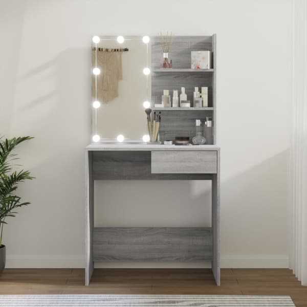 vidaXL Sminkbord med LED grå sonoma 74,5x40x141 cm - Toalettbord