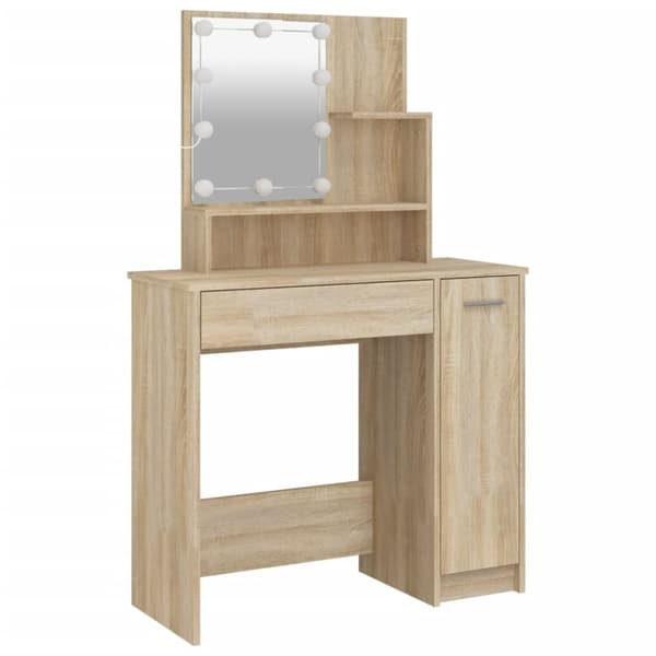 vidaXL makeupbord med LED-lys 86,5x35x136 cm sonoma-eg -  Sminkebord