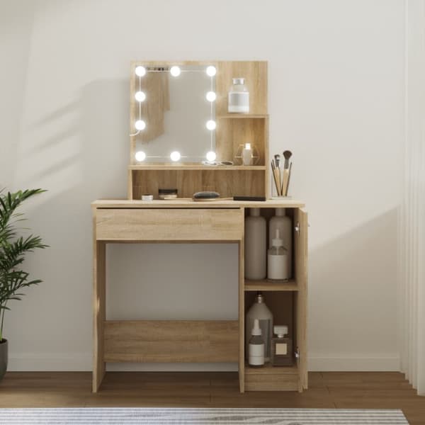 vidaXL Spegelskåp med LED sonoma-ek 86,5x35x136 cm - Toalettbord