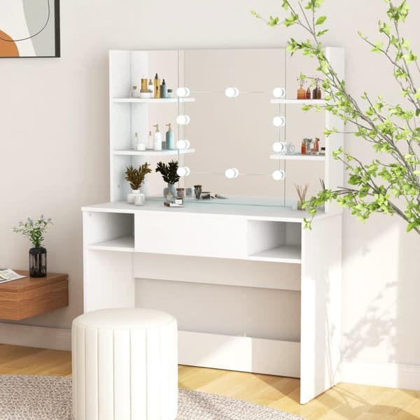 vidaXL makeupbord med LED-lys 100x40x135 cm MDF hvid - Sminkebord