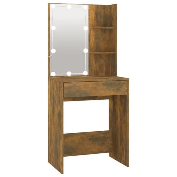 vidaXL Sminkbord med LED rökfärgad ek 60x40x140 cm -  Toalettbord