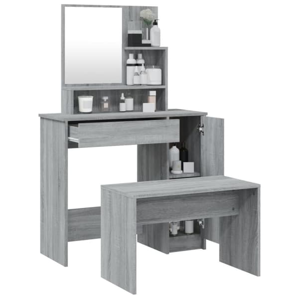 vidaXL Sminkbord set grå sonoma 86,5x35x136 cm -  Toalettbord