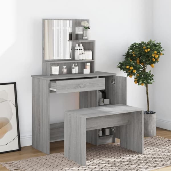 vidaXL Sminkbord set grå sonoma 86,5x35x136 cm - Toalettbord
