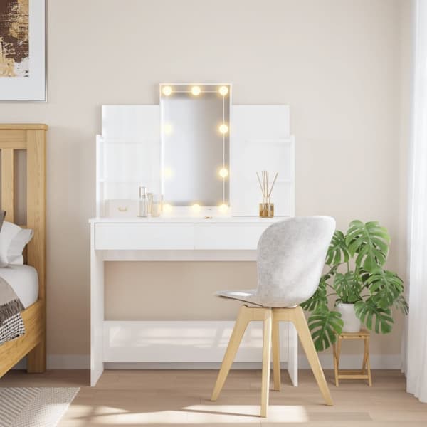 vidaXL Peilipöytä LED-valoilla korkeakiilto valkoinen 96x40x142 cm -  Makuuhuoneen kampauspöydät