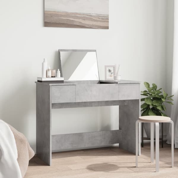 vidaXL Sminkbord med spegel betonggrå 100x45x76 cm - Toalettbord