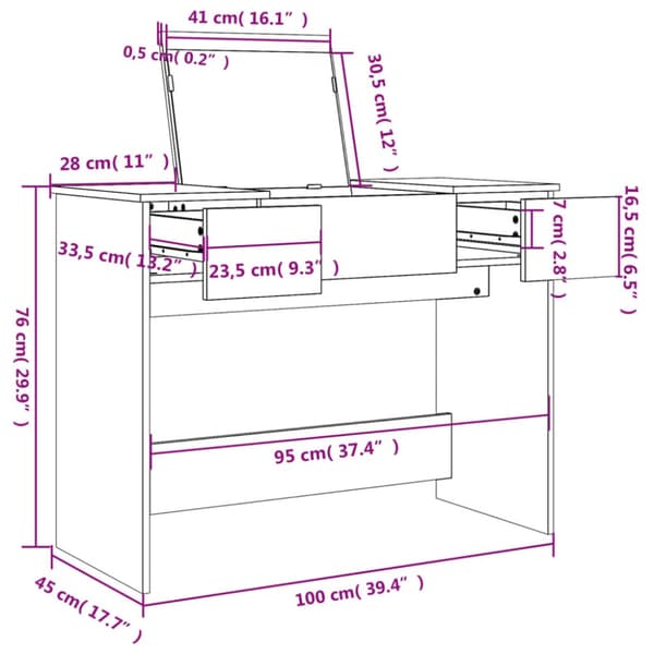 vidaXL Sminkbord med spegel betonggrå 100x45x76 cm - Toalettbord
