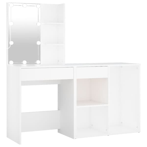 The Living Store makeupbord med LED-lys og skab konstrueret træ hvid -  Sminkebord