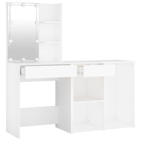 The Living Store makeupbord med LED-lys og skab konstrueret træ hvid -  Sminkebord