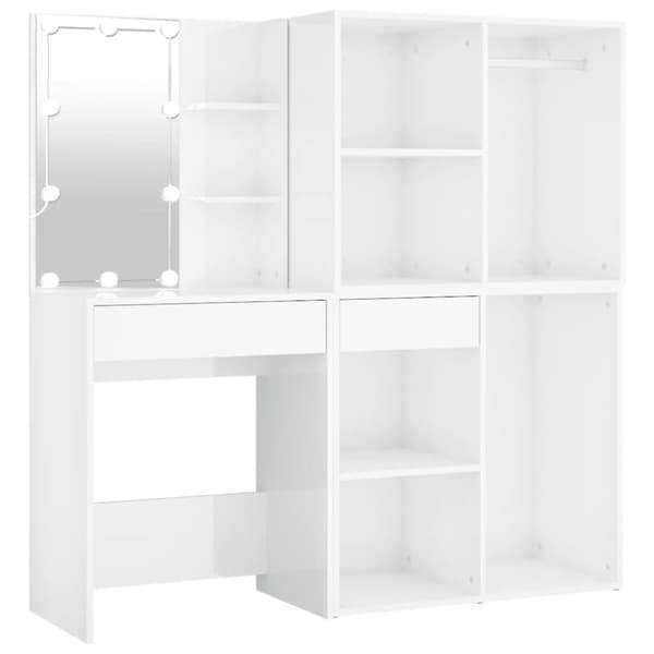 The Living Store Sminkbord LED med skåp 2 vit högglans konstruerat trä -  Toalettbord