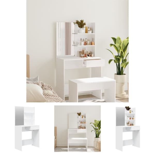 The Living Store Sminkbord med spegel vit 74,5x40x141 cm -  Toalettbord