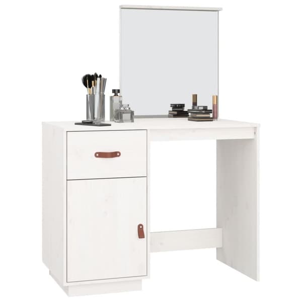 The Living Store makeupbord 95x50x134 cm massivt fyrretræ hvid -  Sminkebord