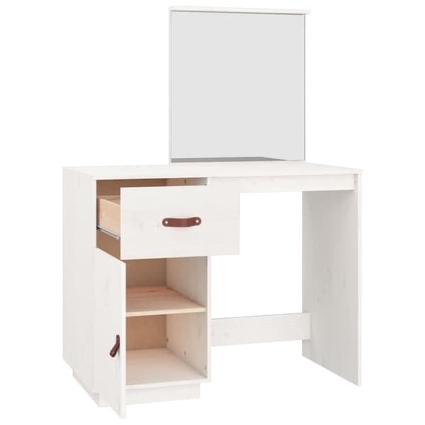 The Living Store makeupbord 95x50x134 cm massivt fyrretræ hvid -  Sminkebord