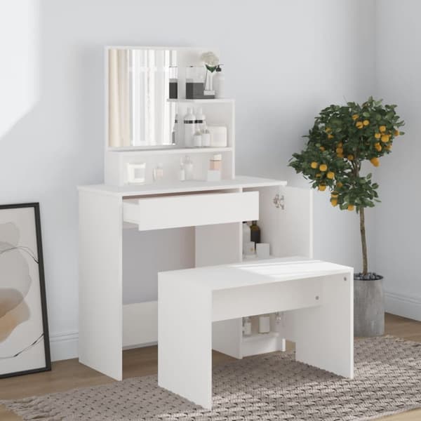 The Living Store makeupbord med spejl 86,5x35x136 cm hvid -  Sminkebord