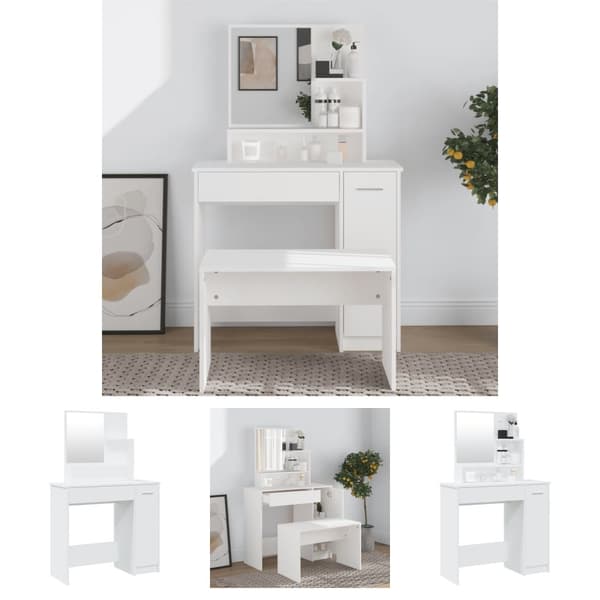 The Living Store Sminkbord med spegel vit 86,5x35x136 cm -  Toalettbord