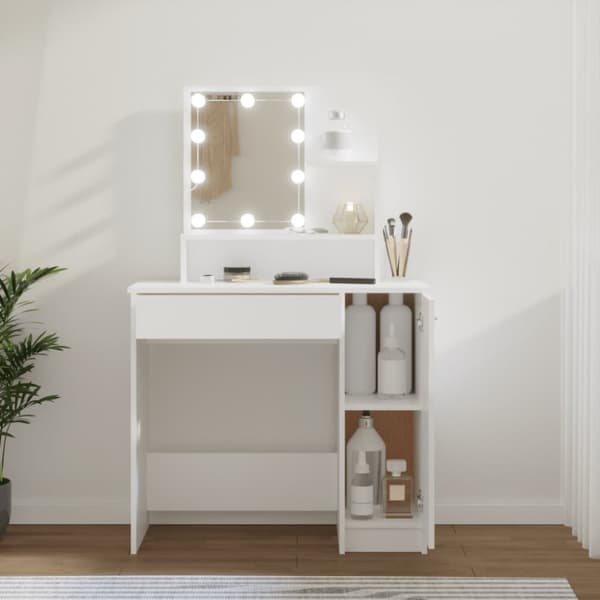 The Living Store Peilipöytä LED-valoilla valkoinen 86,5x35x136 cm -  Makuuhuoneen kampauspöydät