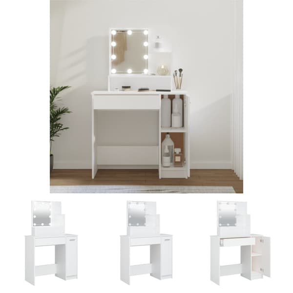 The Living Store Sminkbord med LED vit 86,5x35x136 cm -  Toalettbord