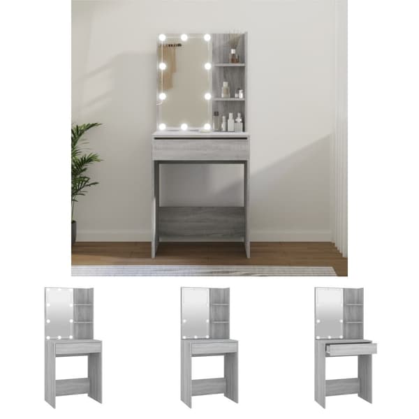 The Living Store Peilipöytä LED-valoilla harmaa Sonoma 60x40x140 cm -  Makuuhuoneen kampauspöydät