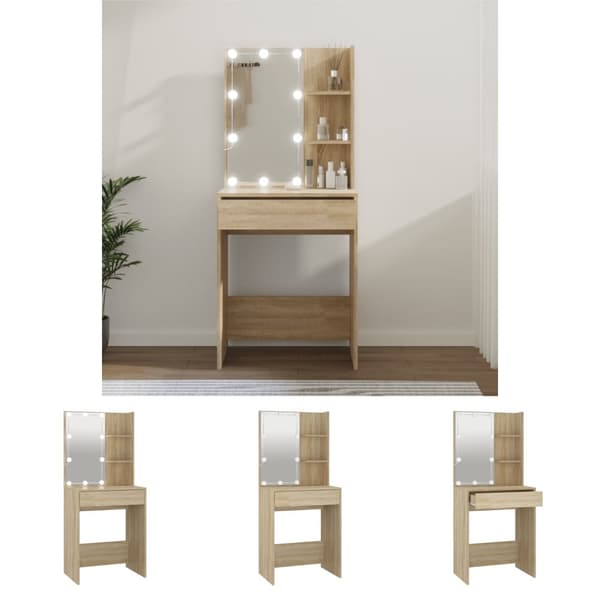 The Living Store Spegelskåp med LED sonoma-ek 60x40x140 cm -  Toalettbord