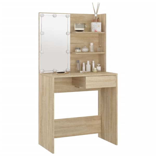 The Living Store Peilipöytä LED-valot Sonoma-tammi 74,5x40x141 cm tekninen puu -  Makuuhuoneen kampauspöydät