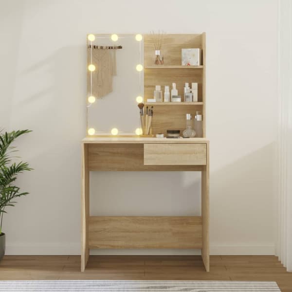 The Living Store Peilipöytä LED-valot Sonoma-tammi 74,5x40x141 cm tekninen puu -  Makuuhuoneen kampauspöydät