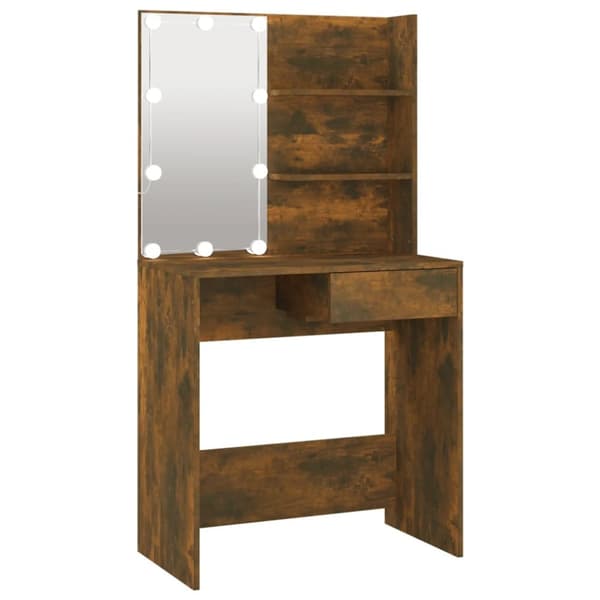 The Living Store Sminkbord med LED brun ek 74,5x40x141 cm -  Toalettbord
