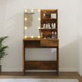 Miniatyrbild 11 av 11: The Living Store Sminkbord med LED brun ek 74,5x40x141 cm -  Toalettbord