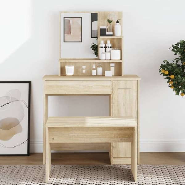 The Living Store Sminkbord med spegel sonoma-ek 86,5x35x136 cm -  Toalettbord
