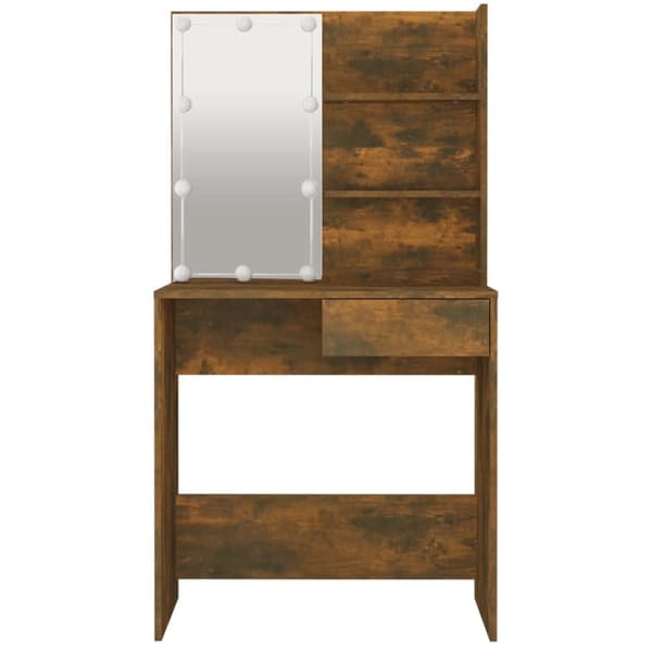 The Living Store Sminkbord med LED rökfärgad ek 74,5x40x141 cm -  Toalettbord