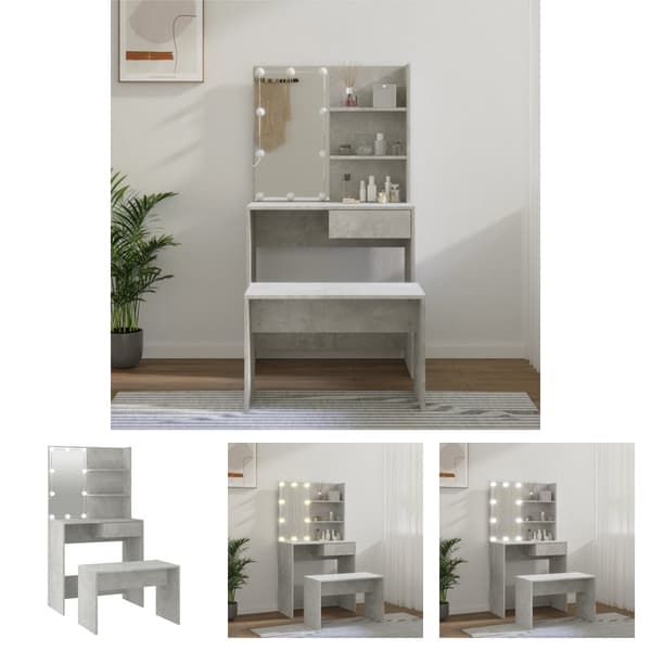 The Living Store Sminkbord LED betonggrå konstruerat trä -  Toalettbord