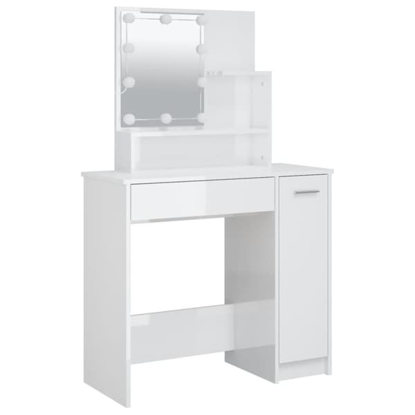 The Living Store makeupbord med LED-lys 86,5x35x136 cm hvid højglans -  Sminkebord
