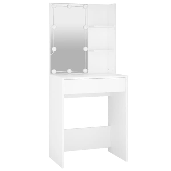 The Living Store Sminkbord med LED vit 60x40x140 cm -  Toalettbord