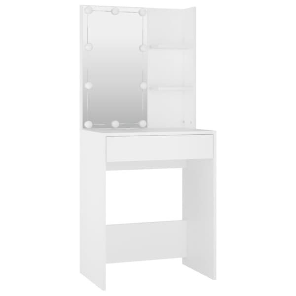 The Living Store makeupbordssæt med LED-lys konstrueret træ hvid -  Sminkebord