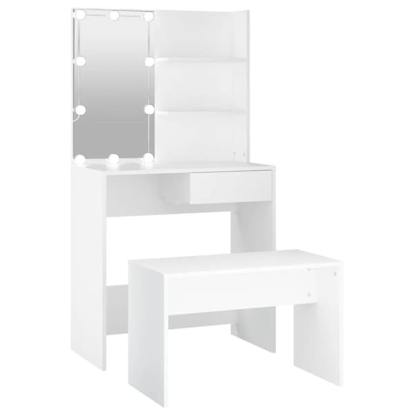 The Living Store makeupbordssæt med LED-lys konstrueret træ hvid -  Sminkebord