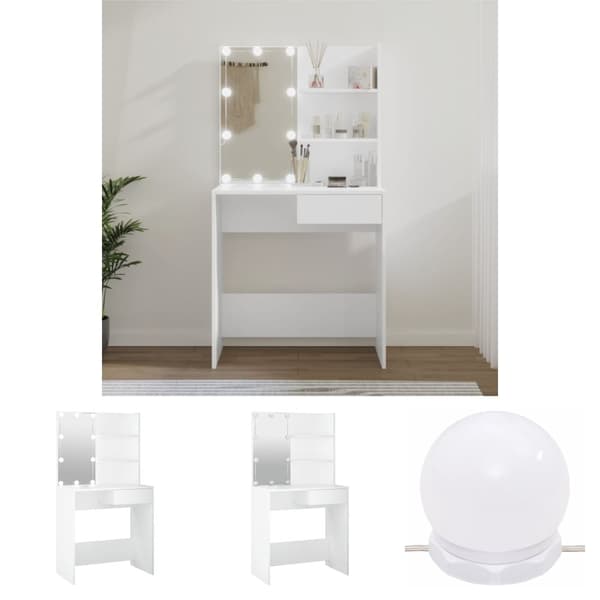 The Living Store Sminkbord med LED vit 74,5x40x141 cm - Toalettbord