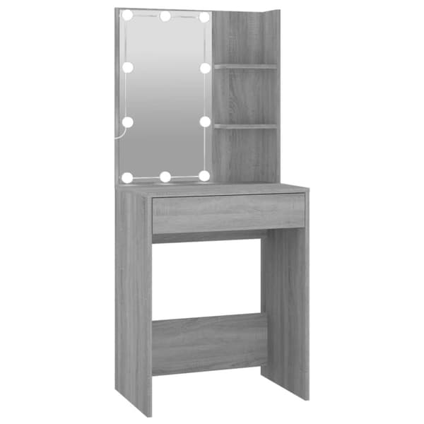 The Living Store makeupbord med LED-lys og skabe konstrueret træ grå sonoma-eg -  Sminkebord