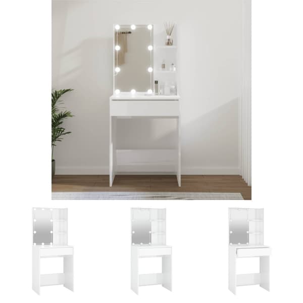 The Living Store Sminkbord med LED vit högglans 60x40x140 cm -  Toalettbord