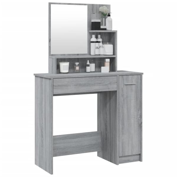 The Living Store makeupbord med spejl 86,5x35x136 cm grå sonoma-eg -  Sminkebord