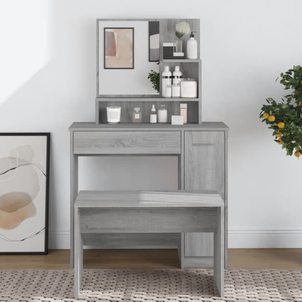 The Living Store makeupbord med spejl 86,5x35x136 cm grå sonoma-eg -  Sminkebord