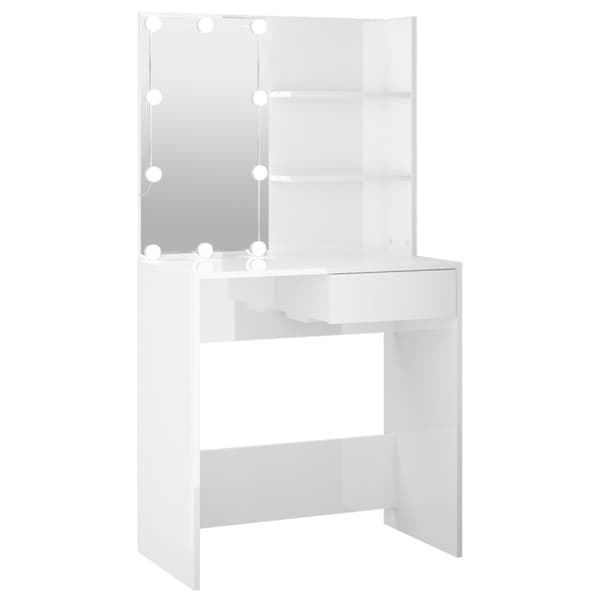The Living Store Sminkbord med LED vit högglans 74,5x40x141 cm -  Toalettbord