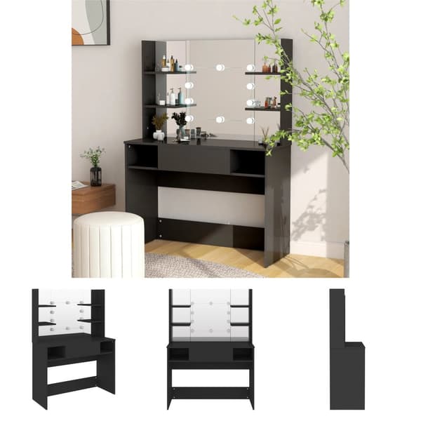 The Living Store Sminkbord med LED-belysning 100x40x135 cm MDF svart -  Toalettbord