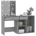 Miniatyrbild 7 av 11: The Living Store Sminkbord LED med skåp grå sonoma konstruerat trä -  Toalettbord