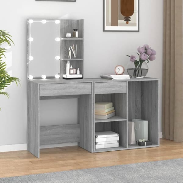 The Living Store Sminkbord LED med skåp grå sonoma konstruerat trä -  Toalettbord