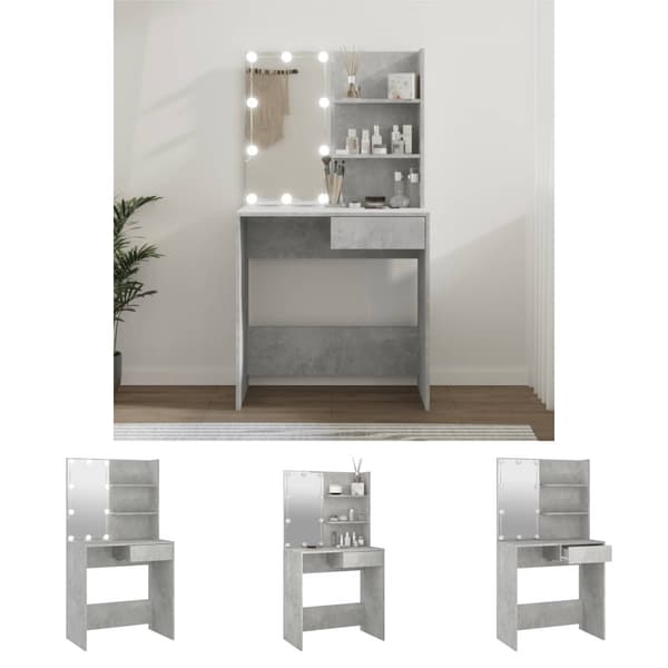 The Living Store Sminkbord med LED betonggrå 74,5x40x141 cm -  Toalettbord