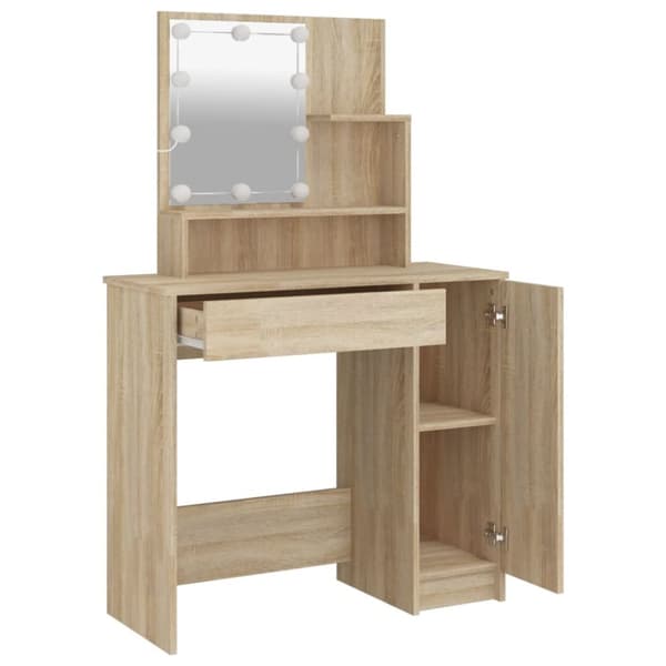 The Living Store Peilipöytä LED-valoilla Sonoma-tammi 86,5x35x136 cm -  Makuuhuoneen kampauspöydät